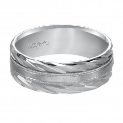 Wedding Band With Mate Finish And A Double Rope Designs With Milgrain Accent In The Center