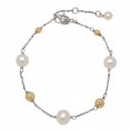 14KY Sterling Silver 5-9mm Freshwater Cultured Pearl with 4-6mm Gold Beads 7.5
