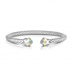 Sterling Silver And 18K Gold Popcorn Cuff Bangle With Blue Topaz