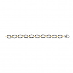 Silver And 18Kt Gold Italian Cable Oval Link Bracelet