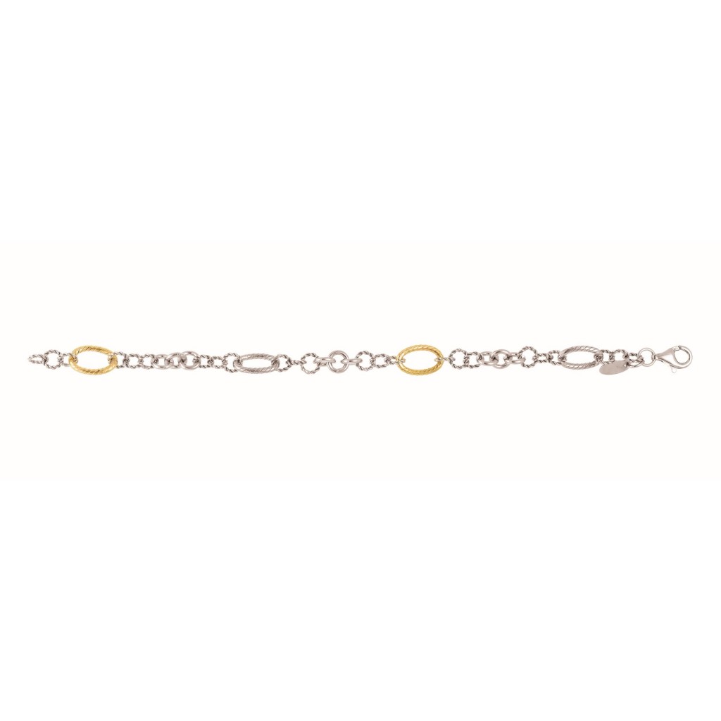 Silver And 18Kt Gold Italian Cable Link Bracelet
