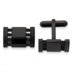 Stainless Steel Brushed and Polished Black IP-plated w/Cable Cufflinks