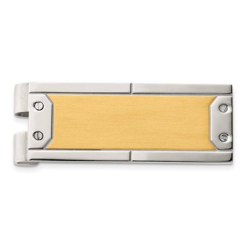 Stainless Steel Brushed and Polished Yellow IP-plated Money Clip