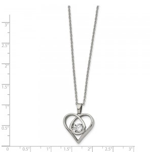 Stainless Steel Polished Vibrant CZ Heart 16in w/2in ext 16in Necklace