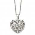 Stainless Steel Polished Filigree Puffed Heart 22in Necklace