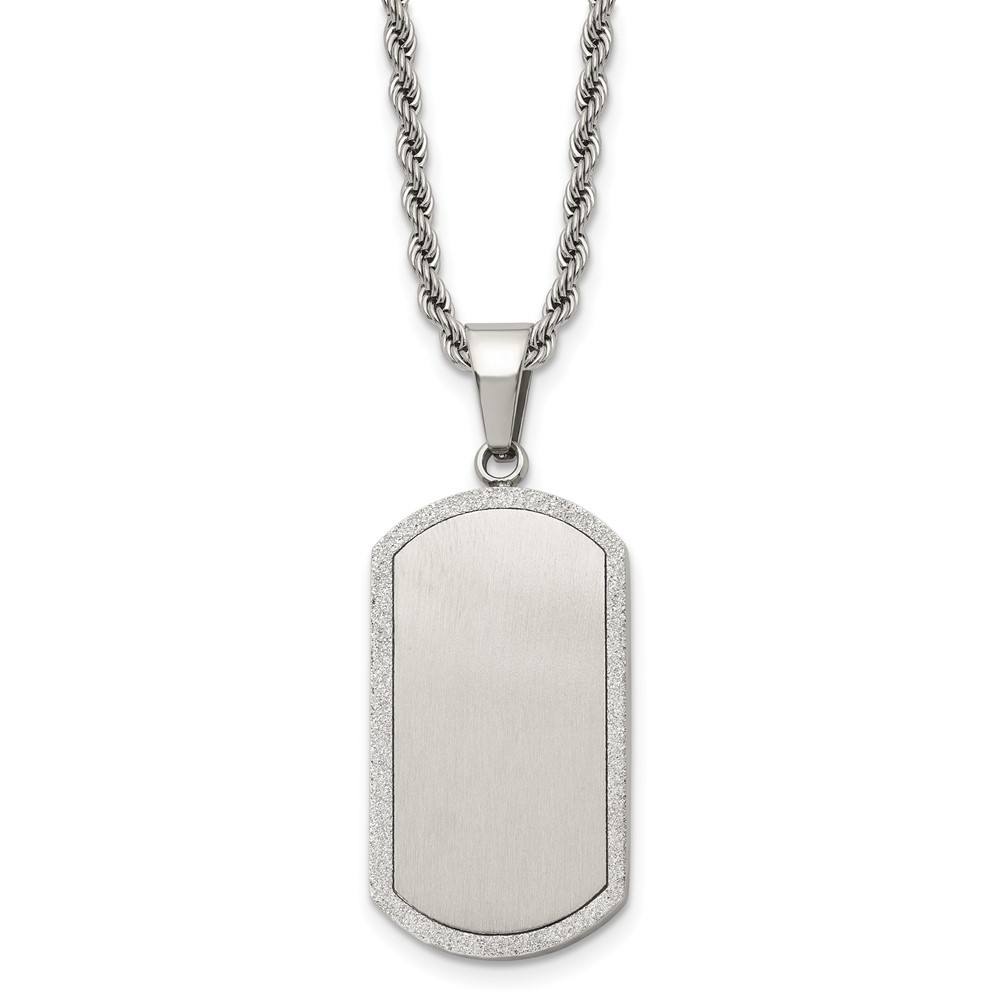 Stainless Steel Polished Laser Cut Edges Dog Tag 22in Necklace