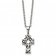 Stainless Steel Antiqued and Brushed Celtic Cross 18in Necklace