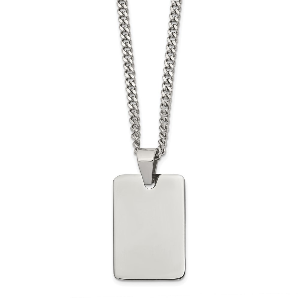 Stainless Steel Polished Dog Tag 24in Necklace