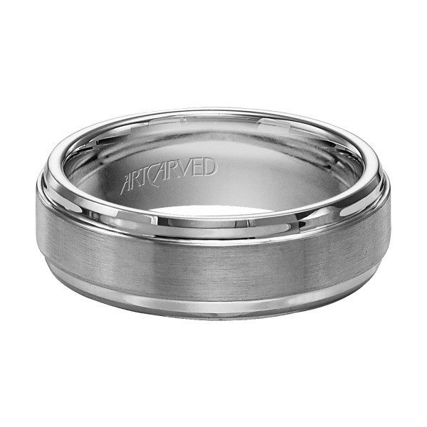 Comfort Fit Tungsten Carbide Wedding Band With Horizontal Brush Finish And Bright Step Edges