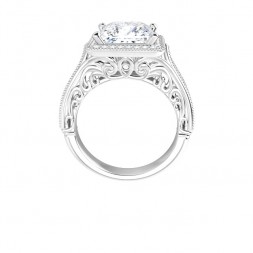 14K White 8x8 mm Square Vintage-Inspired Halo-Style Moissanite Engagement Ring