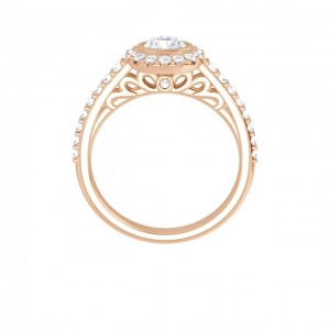 10K Rose 4.8 mm Moissanite and Diamond Engagement Ring