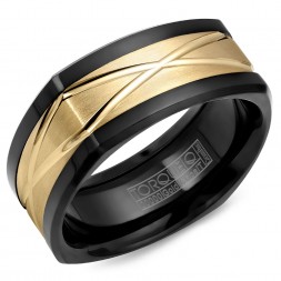 A Black Cobalt Torque Band With A Yellow Carved Gold Center.