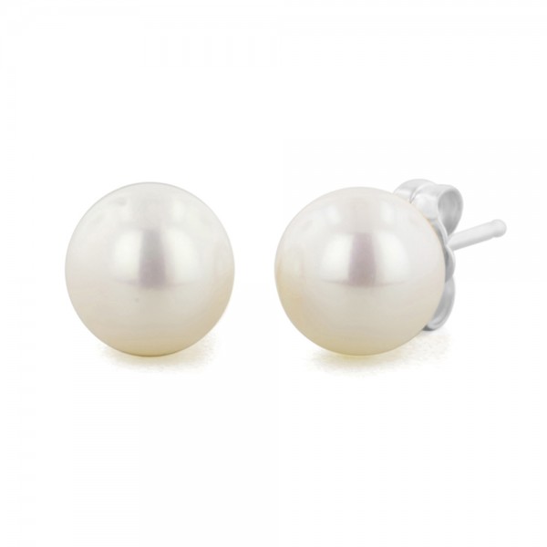 Sterling Silver 6-6.5MM White Near-Round Freshwater Cultured Pearl Stud Earring