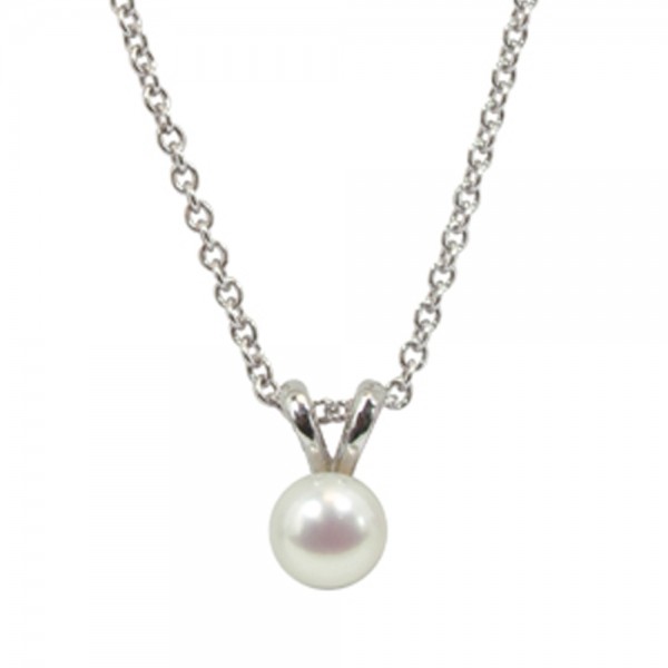 Sterling Silver 5.5+mm White Freshwater Cultured Pearl Pendant on 14