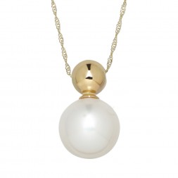 14kyg 10.5-11mm Round Freshwater Cultured Pearl Pendant on 18