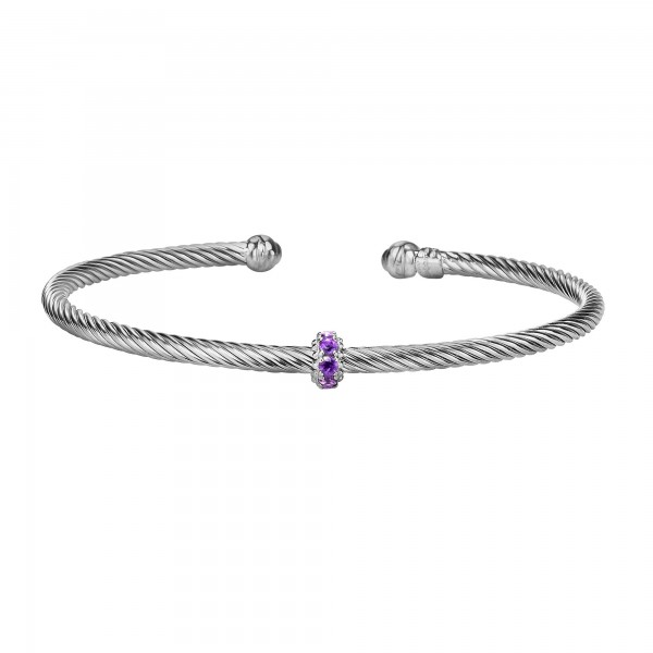 Silver Italian Cable Stackable Bangle With Amethyst
