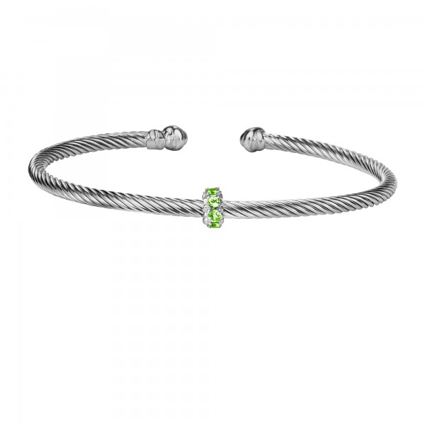 Silver Italian Cable Stackable Bangle With Peridot