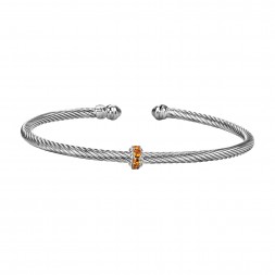 Silver Italian Cable Stackable Bangle With Citrine