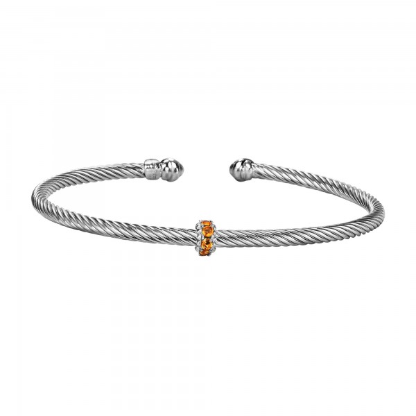Silver Italian Cable Stackable Bangle With Citrine