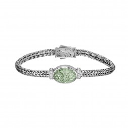 Silver 10X14Mm Woven Bracelet  Green Amethyst And White Sapphires