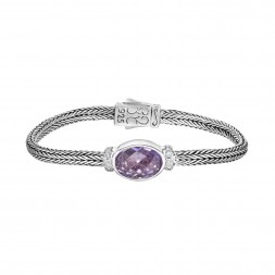 Silver 10X14Mm Woven Bracelet  Pink Amethyst And White Sapphires