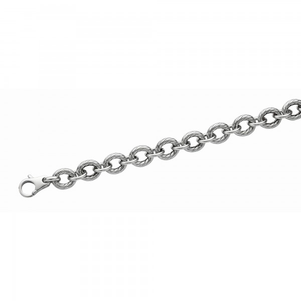 Silver 18In Textured Italian Cable Link  Bracelet With Lobster Clasp