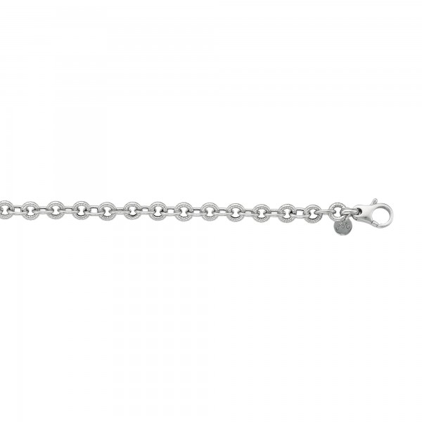 Silver 8Mm Link Shiny Textured Italian Cable Bracelet With Lobster Clasp