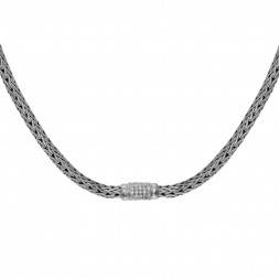 Silver 4X6Mm  Woven Necklace With White Sapphire