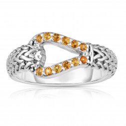Woven Silver Hook Ring With Yellow Sapphires.