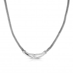 Woven Silver Large Interlocking Link Necklace With White Sapphires