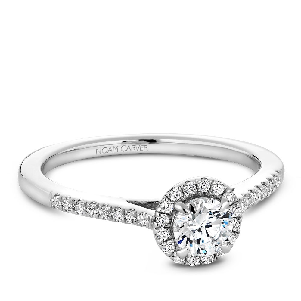A Carver Studio white gold engagement ring with 33 diamonds.