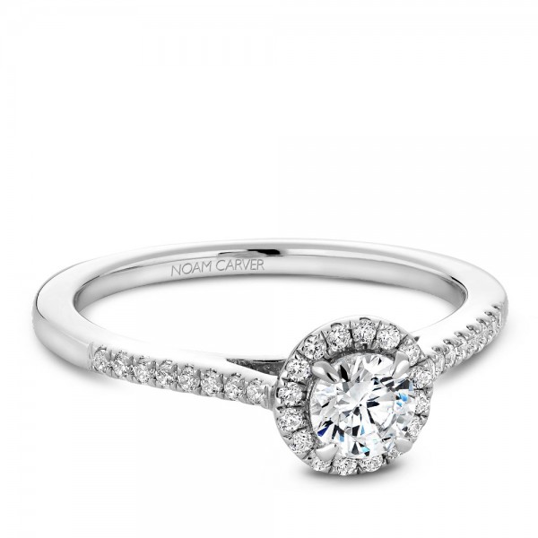 A Carver Studio white gold engagement ring with 33 diamonds.