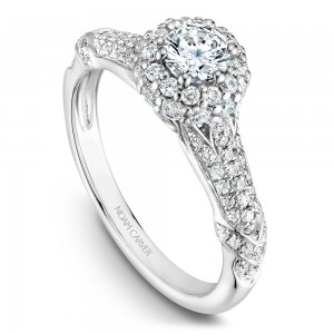 A modern Carver Studio white gold engagement ring with 87 diamonds.