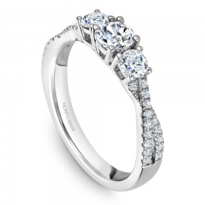 A Carver Studio white gold engagement ring with a twist band and 33 diamonds.