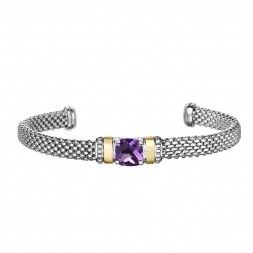 Silver And 18Kt Gold Popcorn Cuff Bracelet With Amethyst