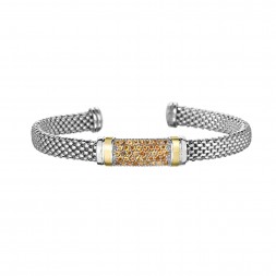 Silver And 18Kt Gold Popcorn Cuff Bracelet With Citrine