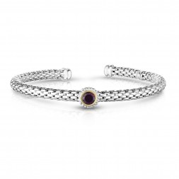 Sterling Silver And 18K Gold Popcorn Cuff Bangle With Round Garnet