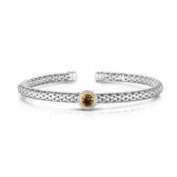 Sterling Silver And 18K Gold Popcorn Cuff Bangle With Round Citrine