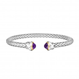 Sterling Silver And 18K Gold Popcorn Cuff Bangle With Amethyst