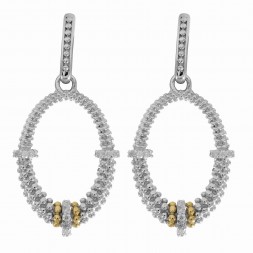 Silver And 18Kt Gold Textured Oval Popcorn Drop Earrings With Push Back Clasp And Diamonds