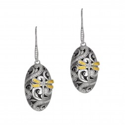 18Kt  Gold And Silver Dragonfly Oval Drop Earrings With 0.54Ct Diamonds