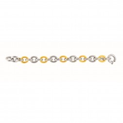 Silver And 18Kt Gold Rhodium Finish Italian Cable Link Bracelet With Spring Ring Clasp