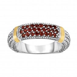 Silver And 18Kt Gold Popcorn Ring With Garnet