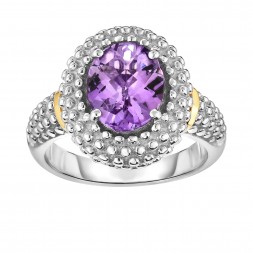 Silver And 18Kt Gold Popcorn Ring With Medium Oval Amethyst