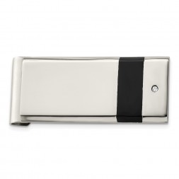Stainless Steel Polished Black Rubber and CZ Money Clip