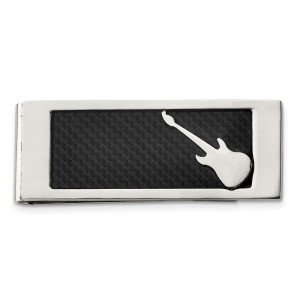 Stainless Steel Polished Black Carbon Fiber Inlay Guitar Money Clip