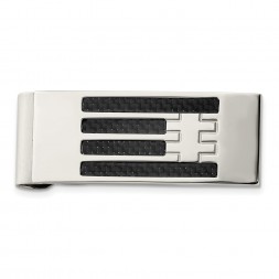 Stainless Steel Polished Black Carbon Fiber Inlay Money Clip