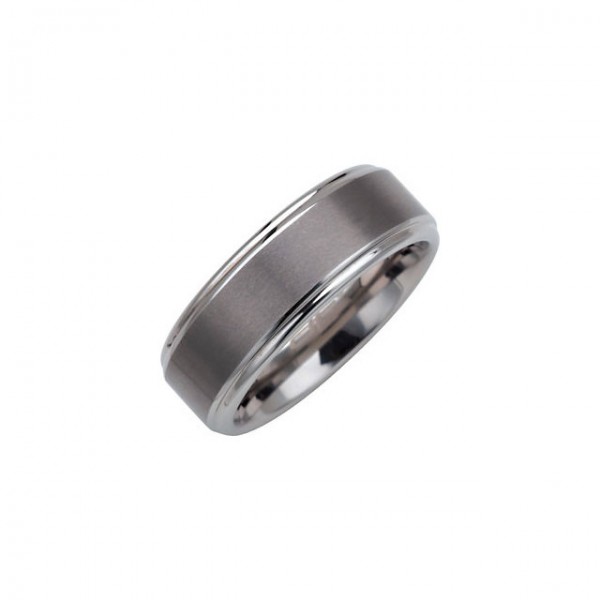 Tungsten 8 mm Satin Finished Band with Ridged Edges