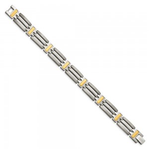 Titanium Brushed and Polished Yellow IP-Plated 8.5in Bracelet