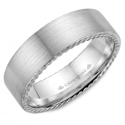 White Gold With A Brushed Finish And Rope Detailed Wedding Band